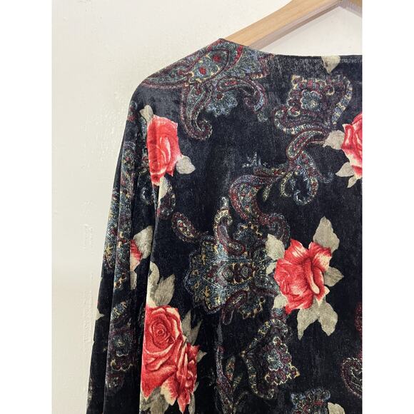 Whimsigoth Fairygoth Witchy 90s 3X Romantic Goth Floral Peasant Velvet Tunic Top - Picture 8 of 12